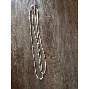LOFT beige and silver skinny beaded long necklace